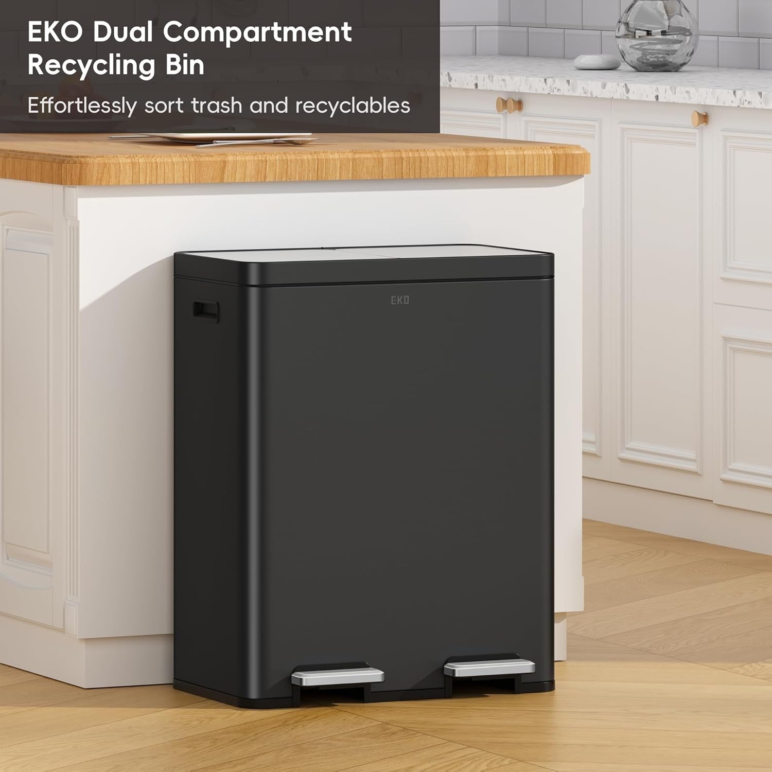 60L Dual Recycling Kitchen Bin 30L+30L Matt Black Soft Close