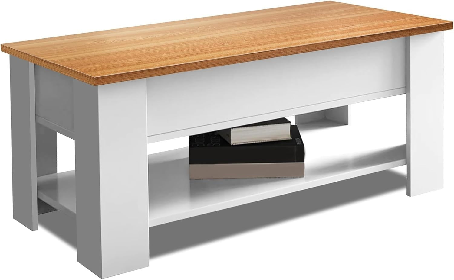Lift Top Coffee Table with Hidden Storage, Modern Wooden Sofa Table, 100x50cm