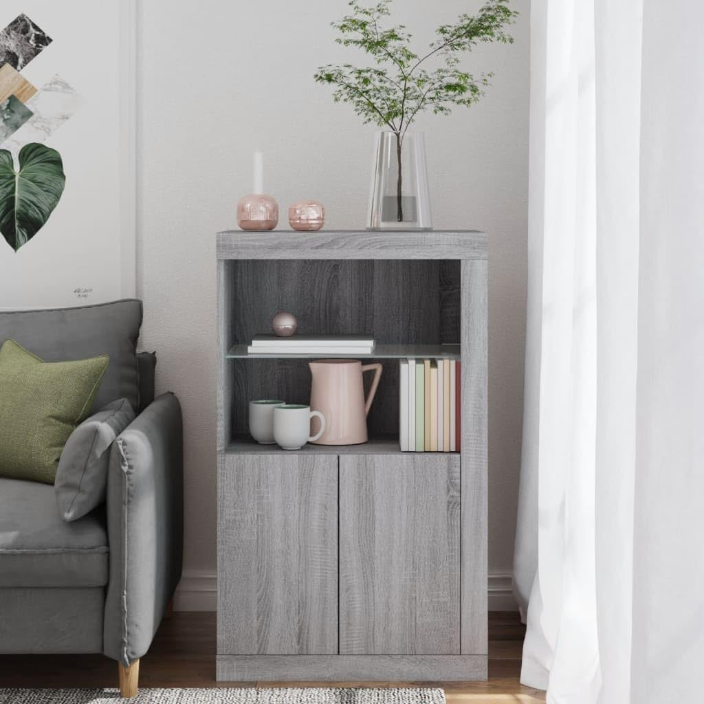 Grey Sonoma LED Sideboard Cabinet – Moisture Resistant, Modern Storage