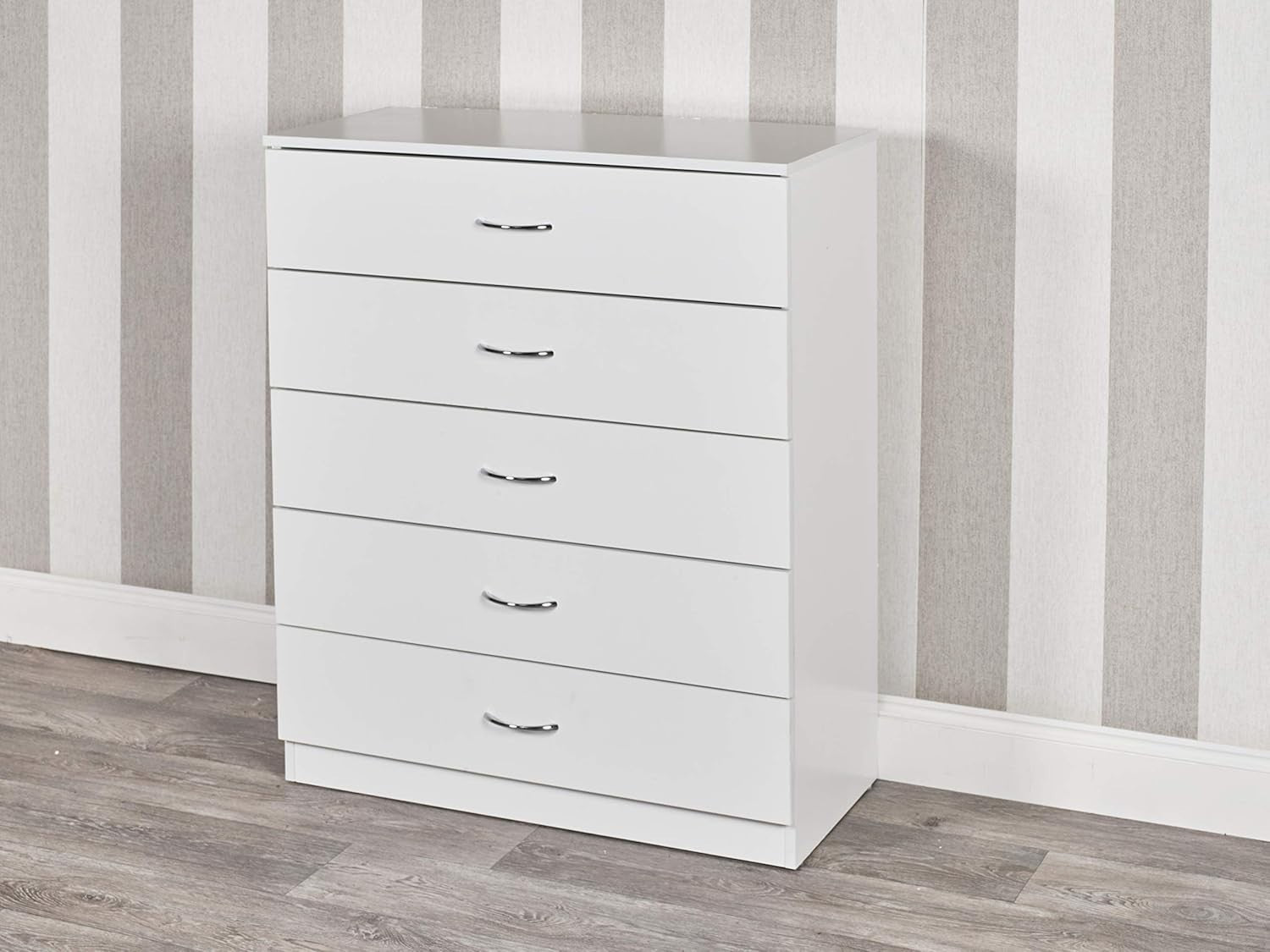 White 5 Drawer Tall Chest Cabinet Modern Storage Unit for Bedroom Hallway