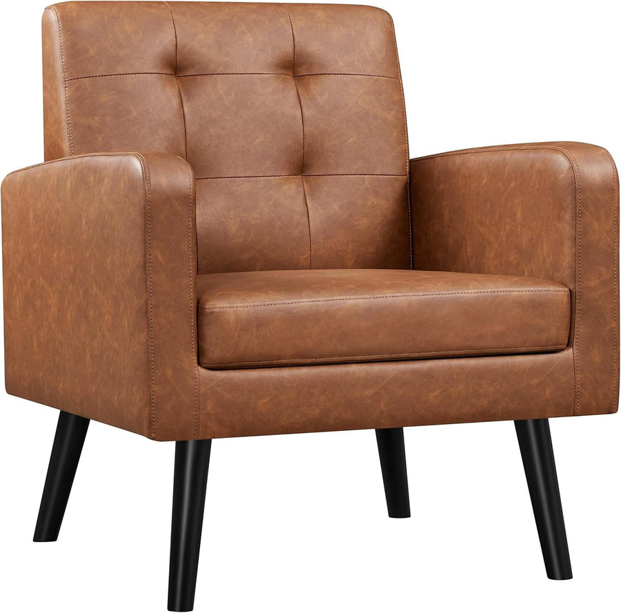 Retro Brown Tufted Accent Chair Mid Century Armchair for Lounge or Bedroom