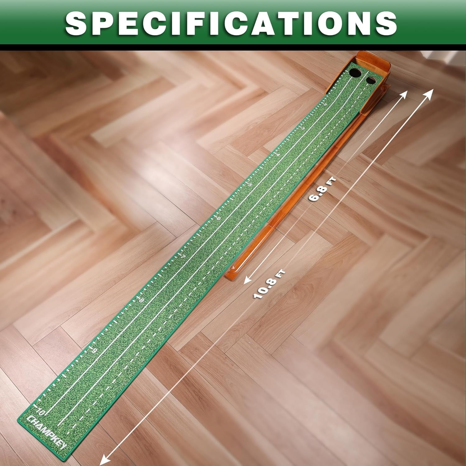Indoor Golf Putting Mat 10ft Dual Hole Training Green Accuracy Practice Set