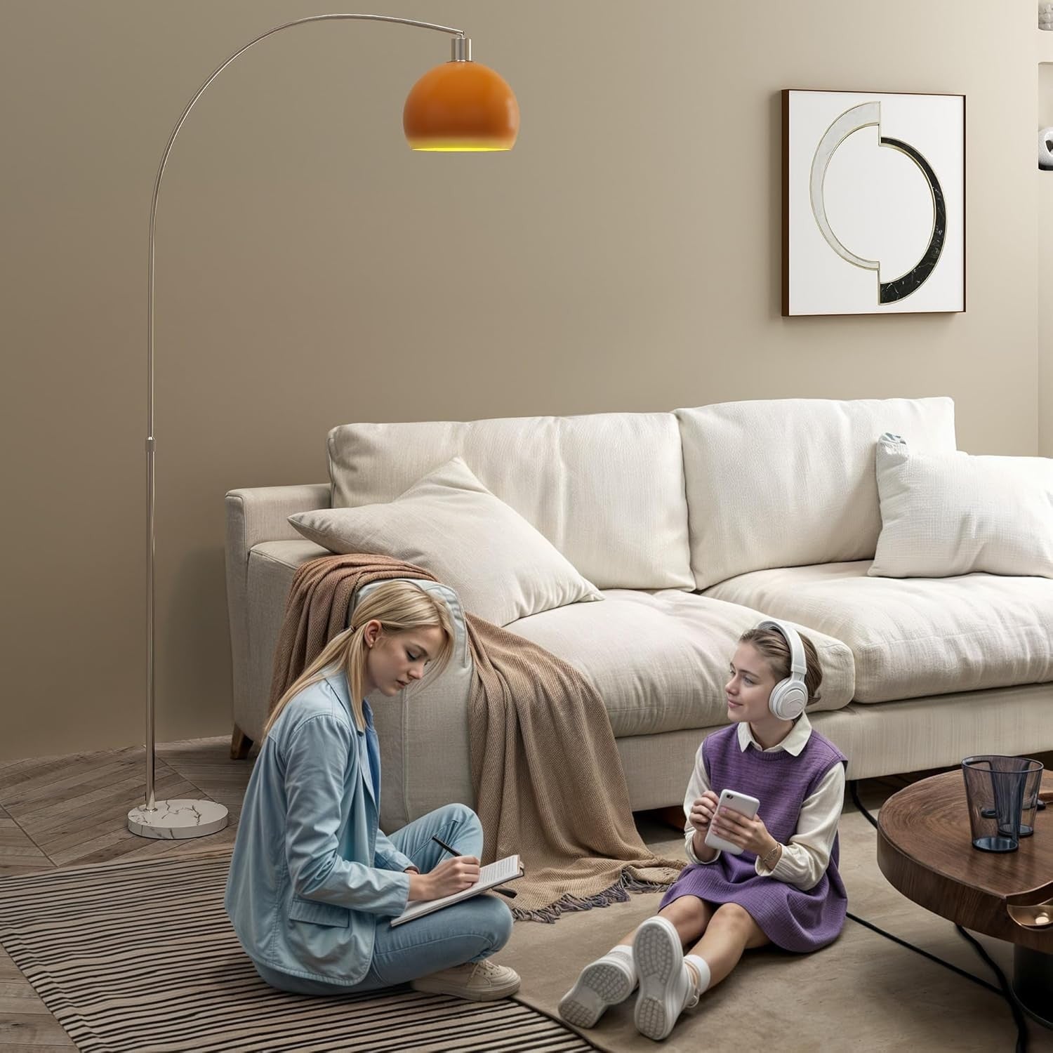 Modern Arc Floor Lamp Marble Base Tall Standing Light Foot Switch