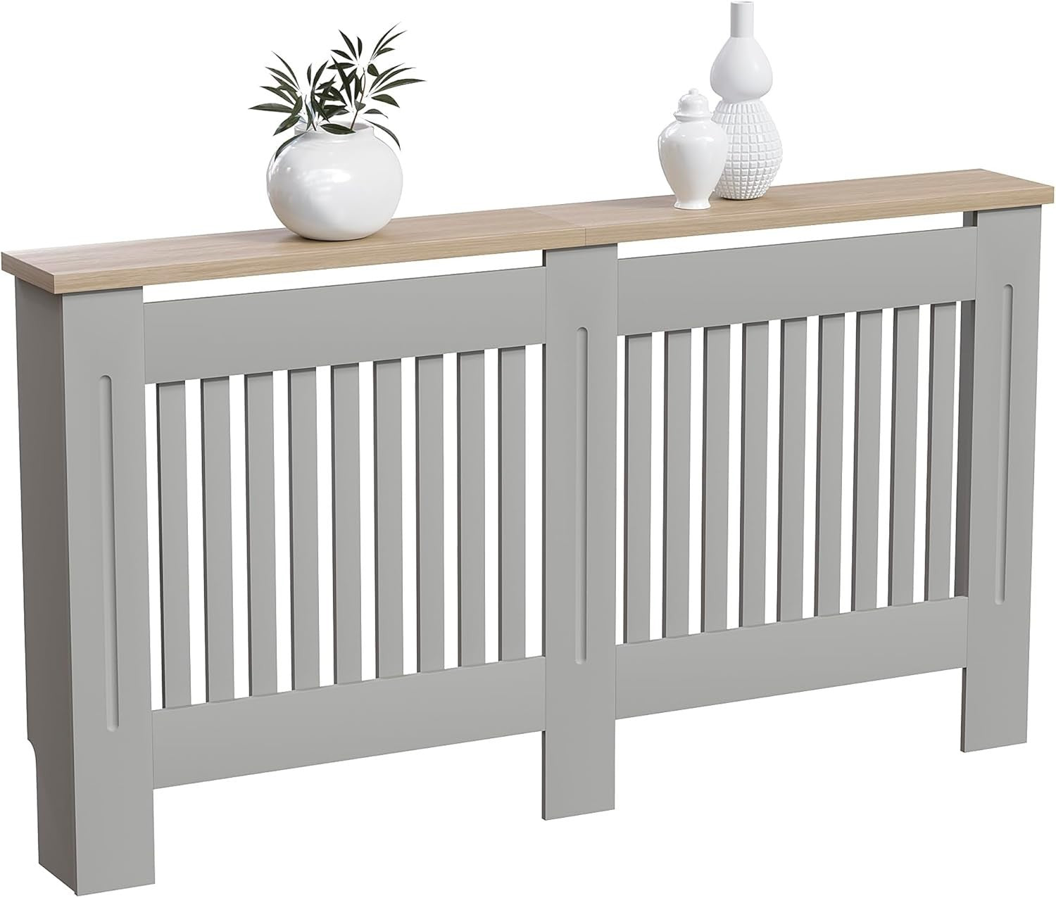 Large Olive Grey Radiator Cover Cabinet MDF Slatted Grill with Wood Top Shelf