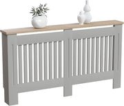 Large Olive Grey Radiator Cover Cabinet MDF Slatted Grill with Wood Top Shelf