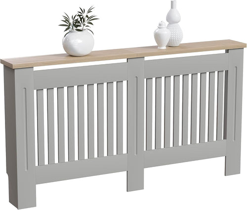 Large Olive Grey Radiator Cover Cabinet MDF Slatted Grill with Wood Top Shelf