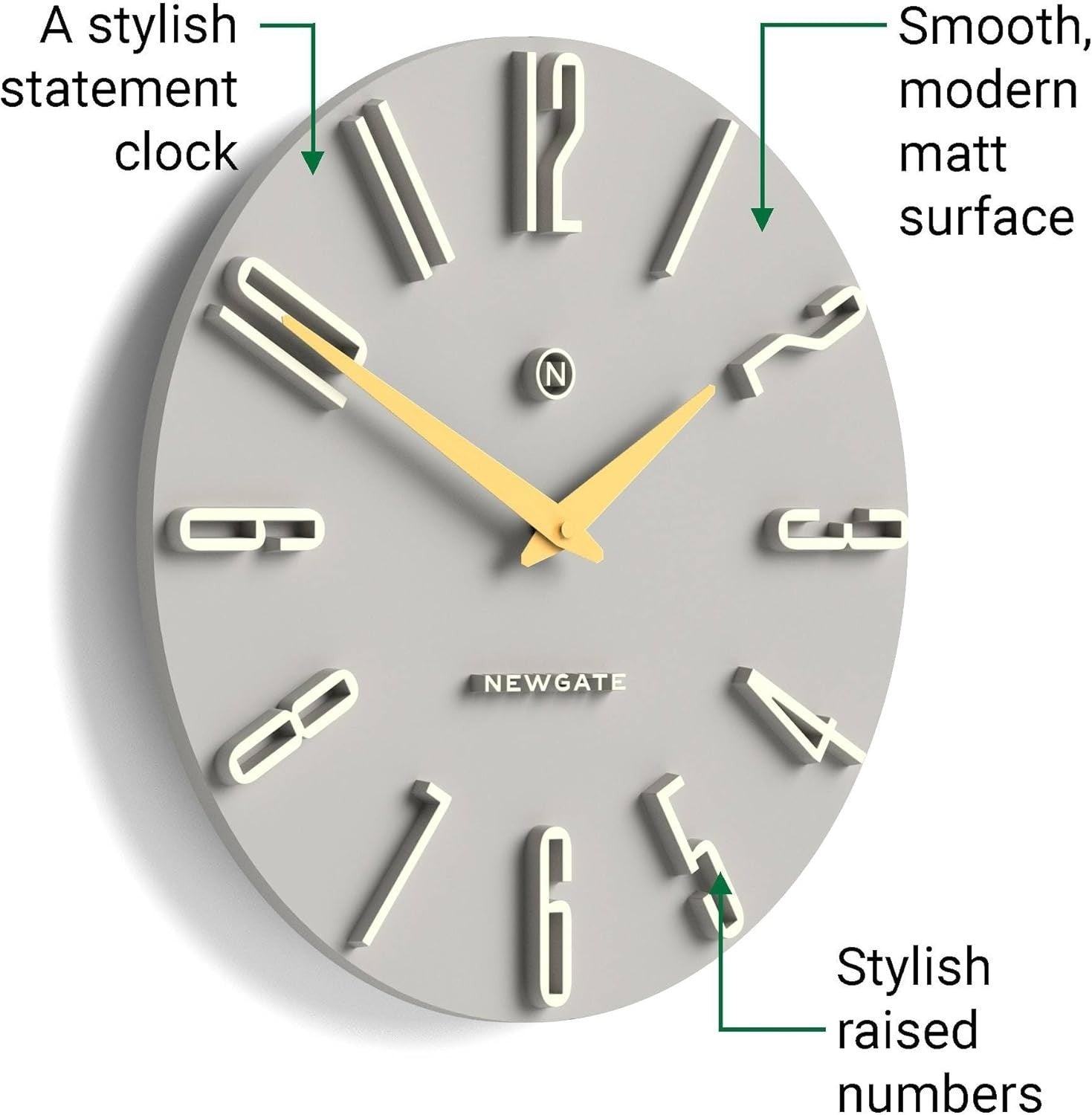 40cm Grey Gold Silent Wall Clock Modern Retro Office Kitchen Decor