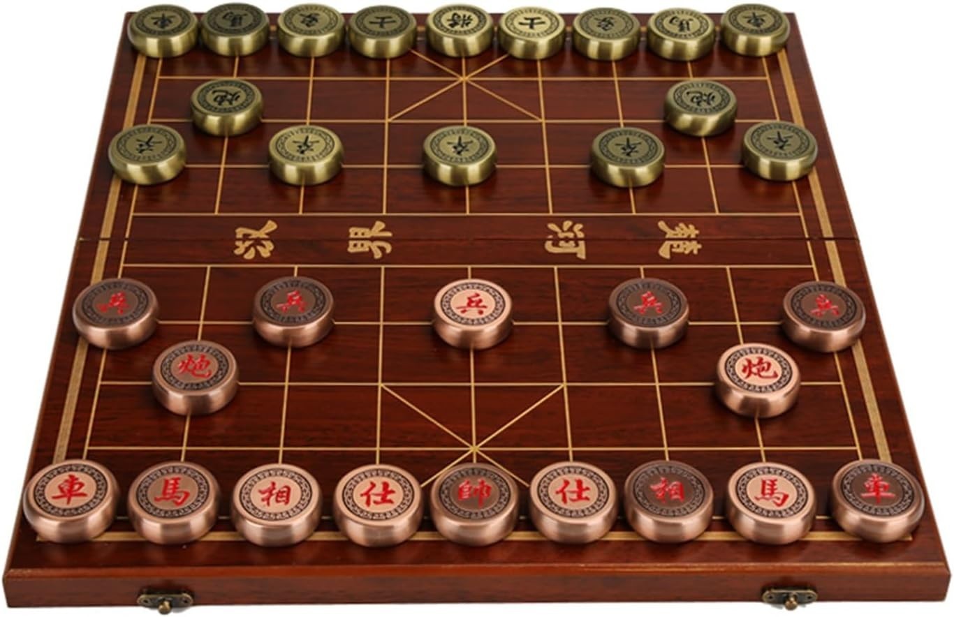 Retro Brass Xiangqi Chinese Chess Set Foldable Travel Strategy Game