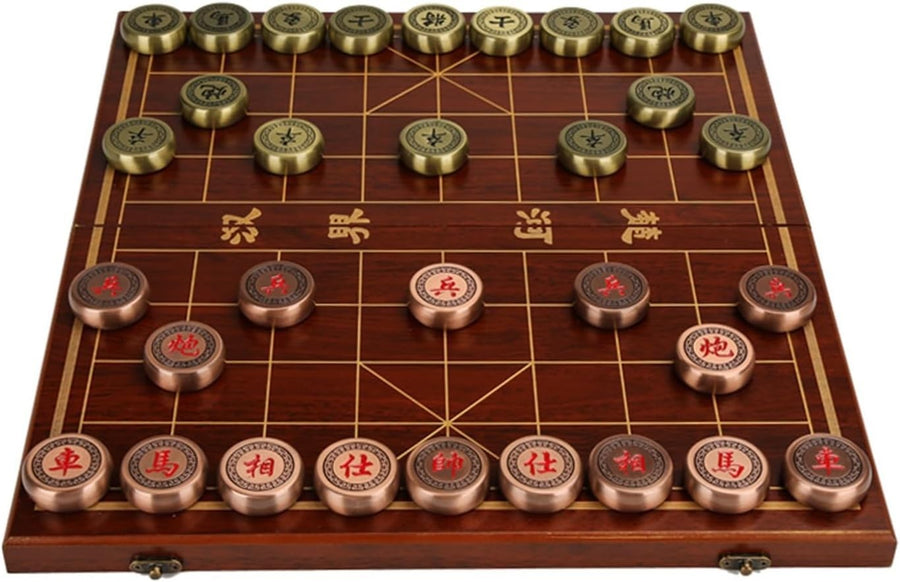 Retro Brass Xiangqi Chinese Chess Set Foldable Travel Strategy Game