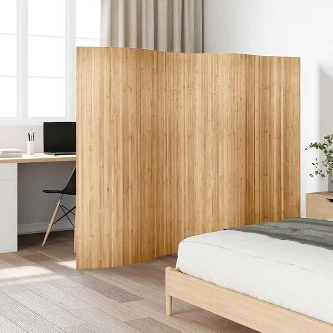 Light Brown Bamboo Room Divider 250x165cm Roll-Up Privacy Screen Home Office