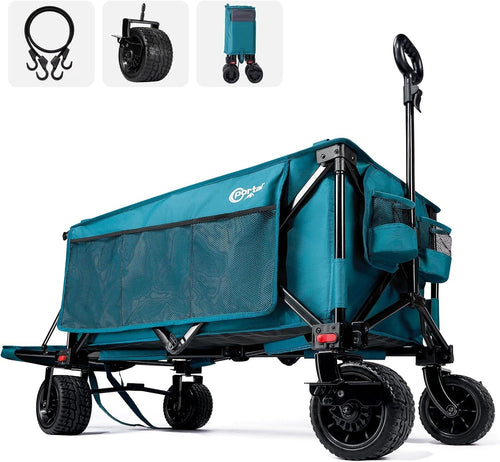 Blue 300L Festival Trolley Heavy Duty Folding Wagon w/ Tailgate & Big Wheels