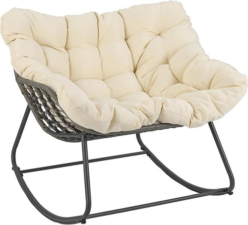 Oversized Rattan Egg Rocking Chair w/ Cushion Indoor Outdoor Patio Relax