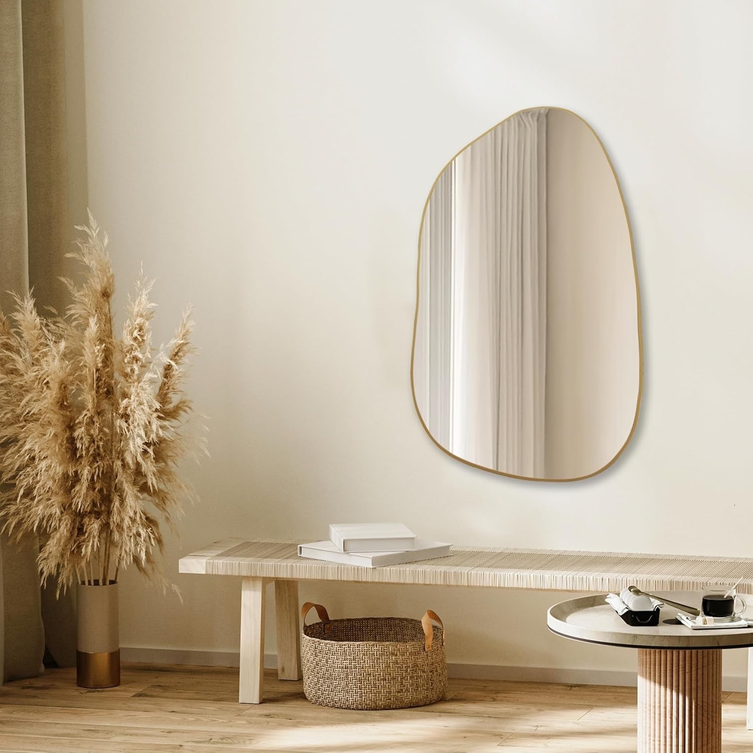 Irregular Wall Mirror 85x52cm Gold Frame, Modern Asymmetrical Design