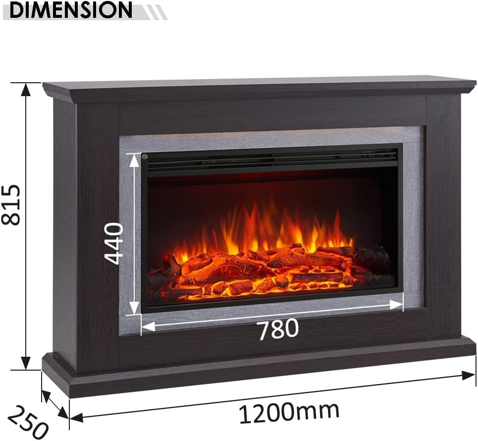 47” Oak Electric Fireplace 2kW LED Flame Heater with Remote & Timer