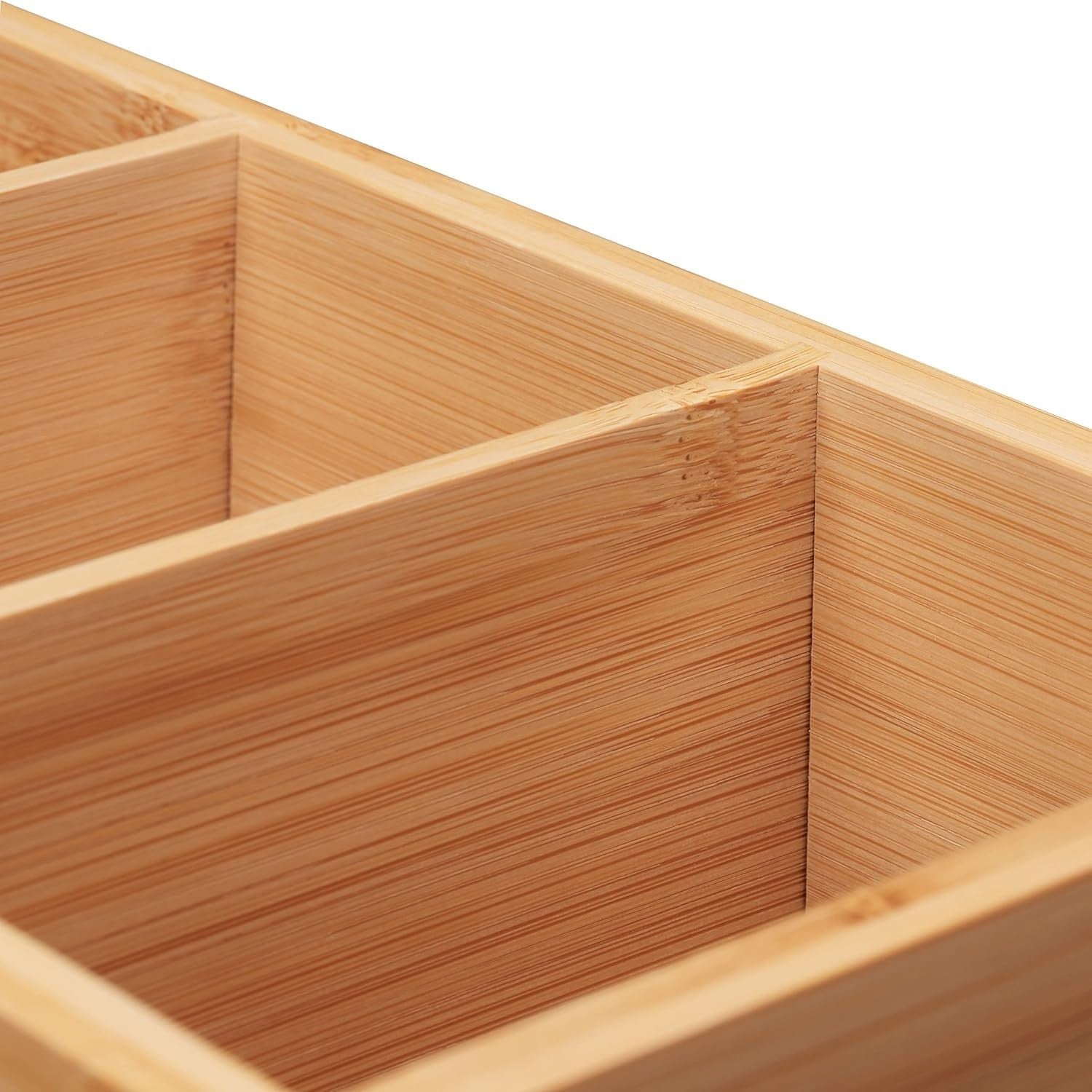 Bamboo Desk Organizer Box 4 Compartments Office Kitchen Storage 35cm