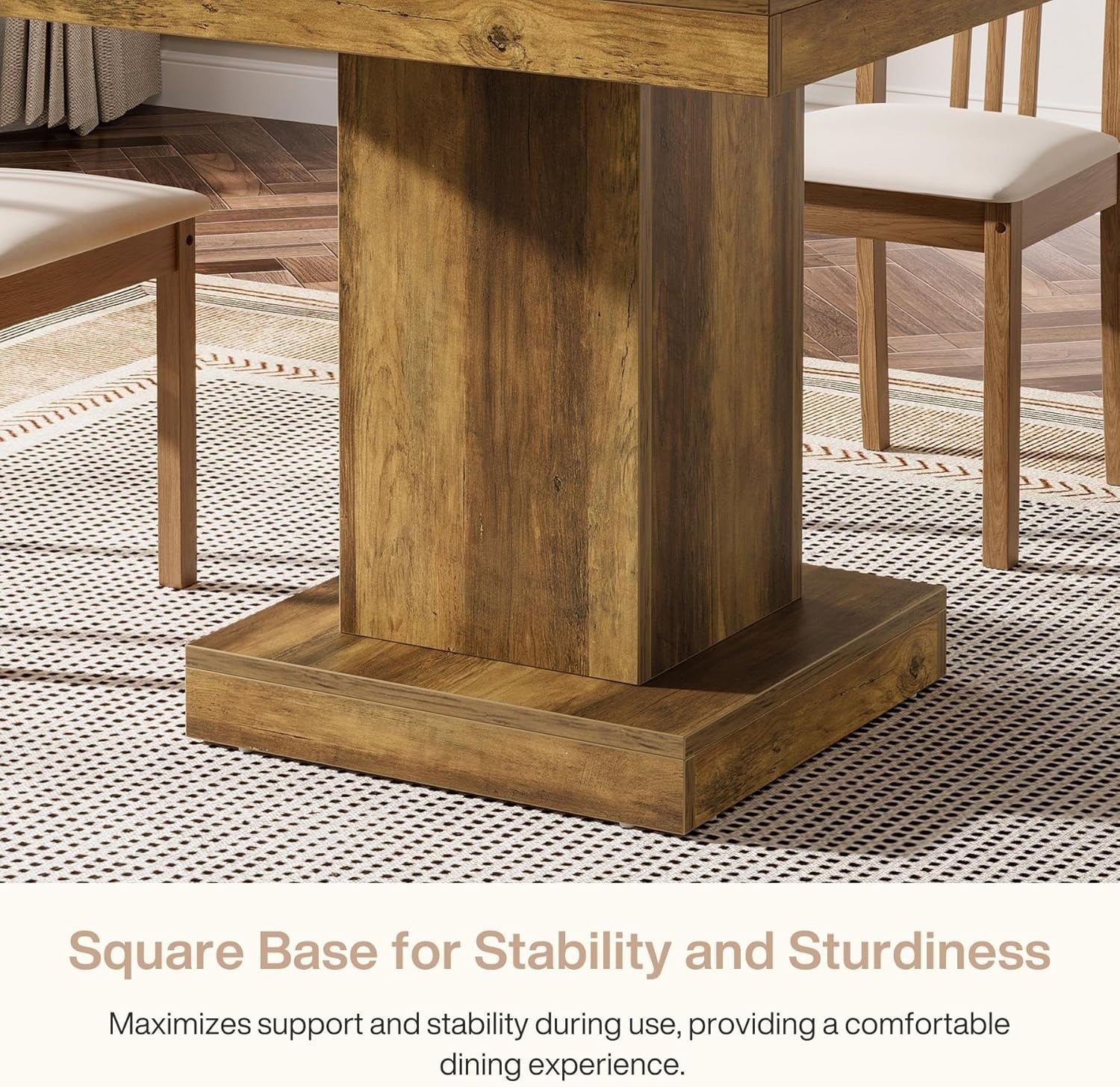Rustic Square Dining Table 4 Seater Pedestal Base Small Space Home