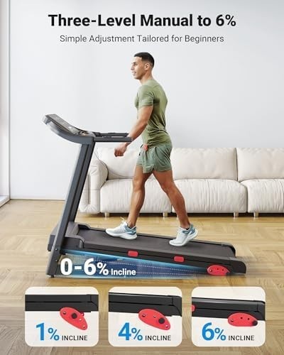 Foldable Incline Treadmill 3HP Motor 300LBS Shock Absorbing 15 Programs