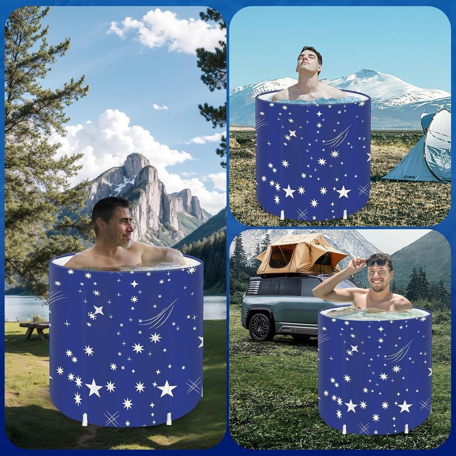 Portable Foldable Family Bathtub SPA Hot & Ice Bath Standing Tub Blue 41