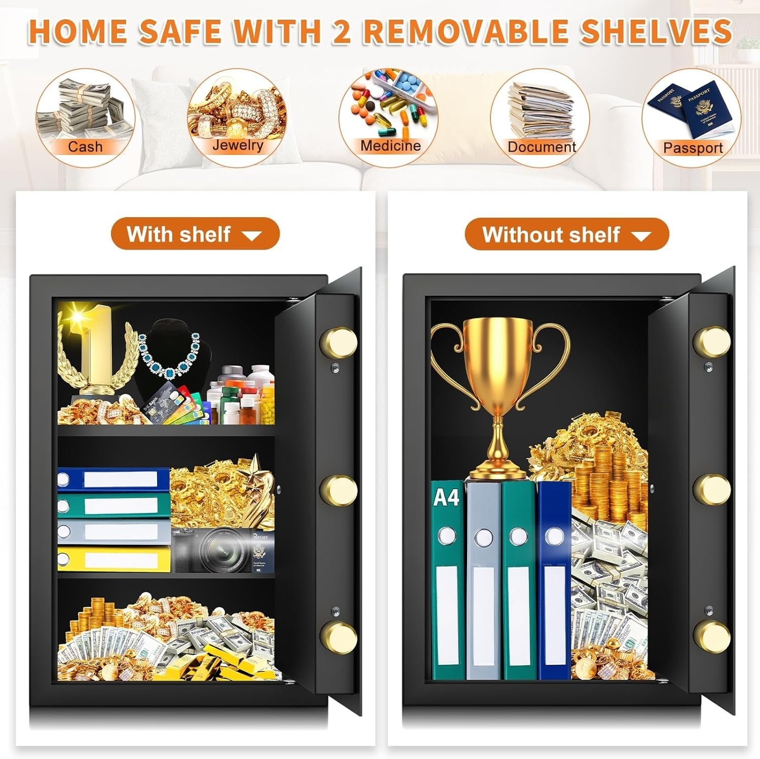 64L Digital Safe Box A4 Document Safe Alarm Security Cabinet Lock