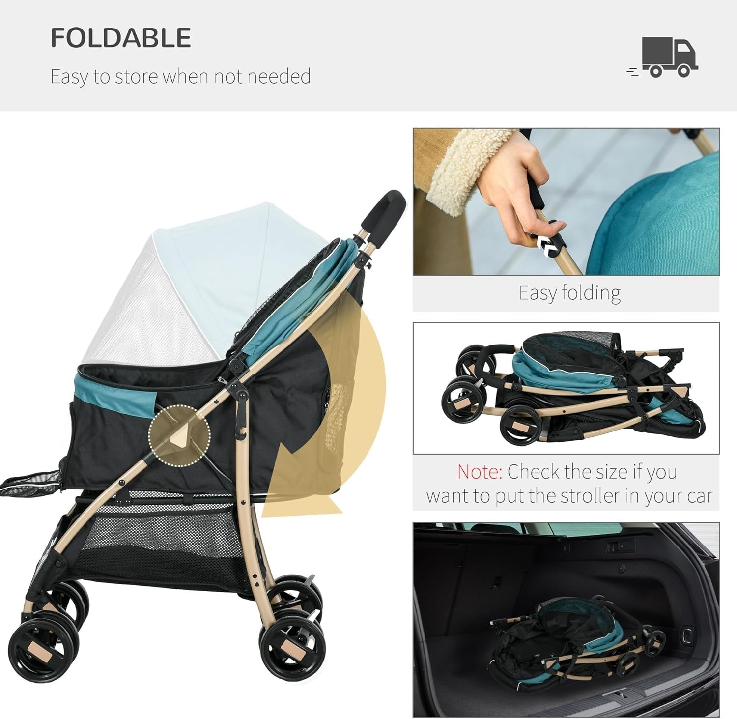 Dog Stroller Rain Cover Foldable Pet Pushchair for Small Dogs Cats