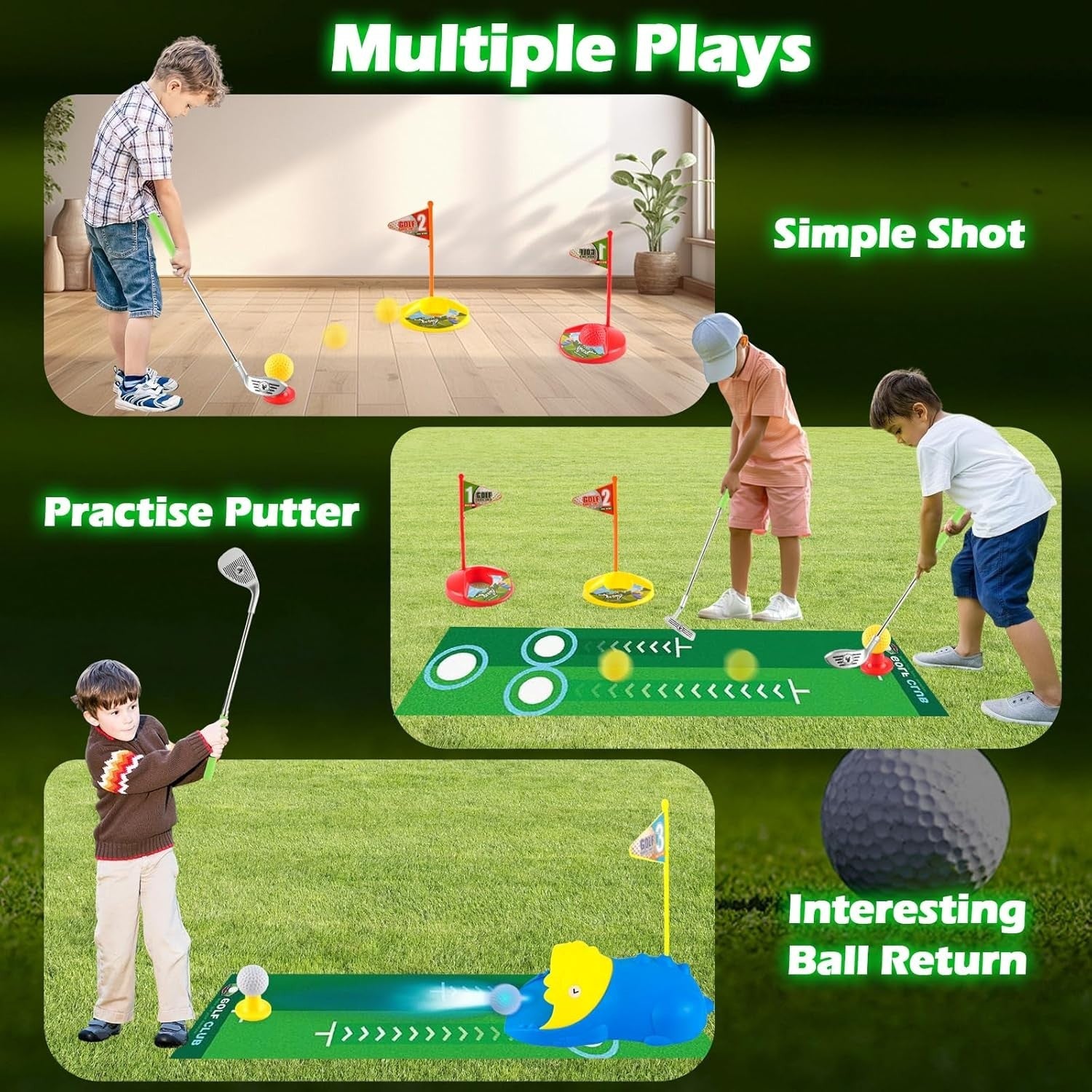 Kids Golf Set Automatic Ball Return Putting Game Indoor Outdoor Toddler Toy