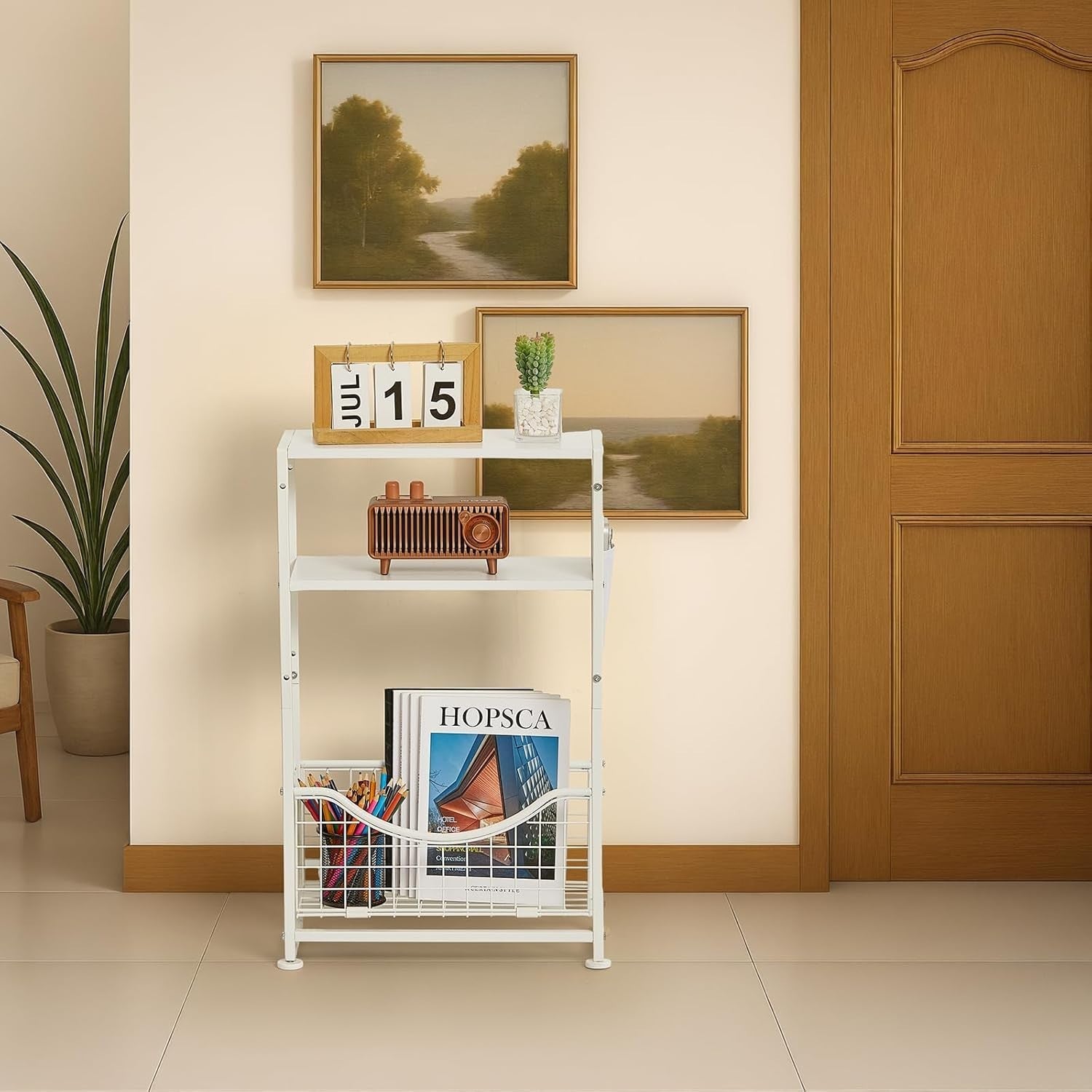 White 3-Tier Narrow Side Table 30x30x50 cm | Slim End Table w/ Storage