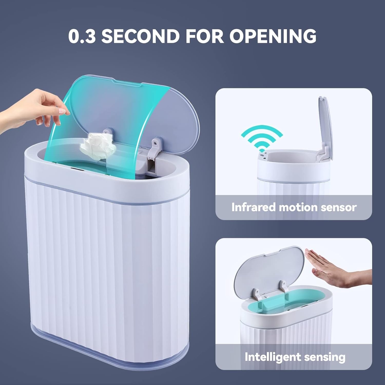 9.5L Touchless Bathroom Bin Motion Sensor Slim White Grey