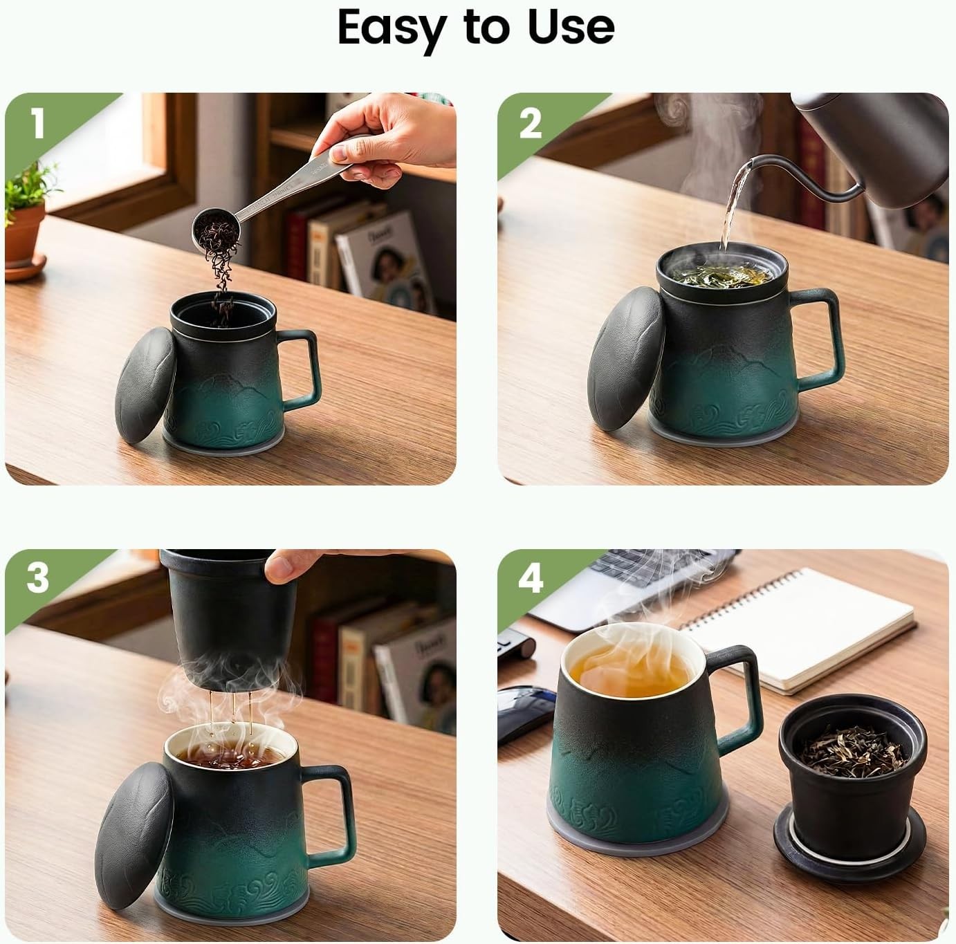500ml Tea Infuser Mug with Lid Porcelain Loose Leaf Tea Cup Green