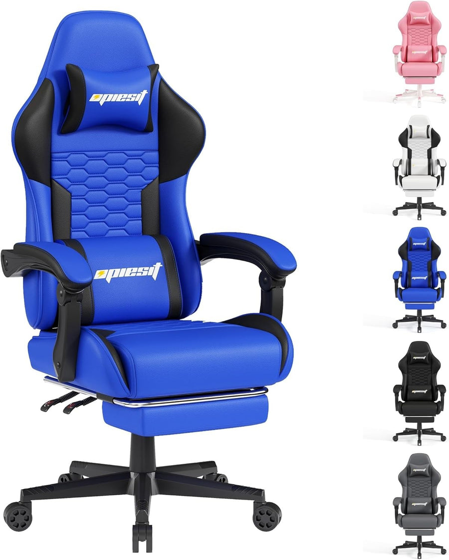 Ergonomic Gaming Chair with Footrest Reclining Blue Swivel