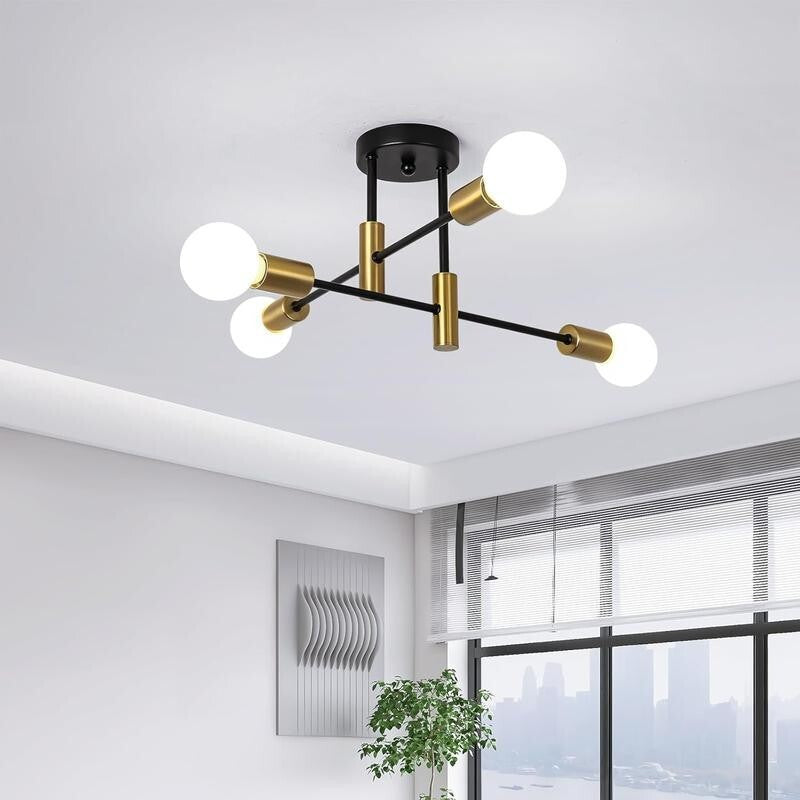 Modern Black Gold Sputnik Ceiling Light E27 4-Way Flush Mount Lamp