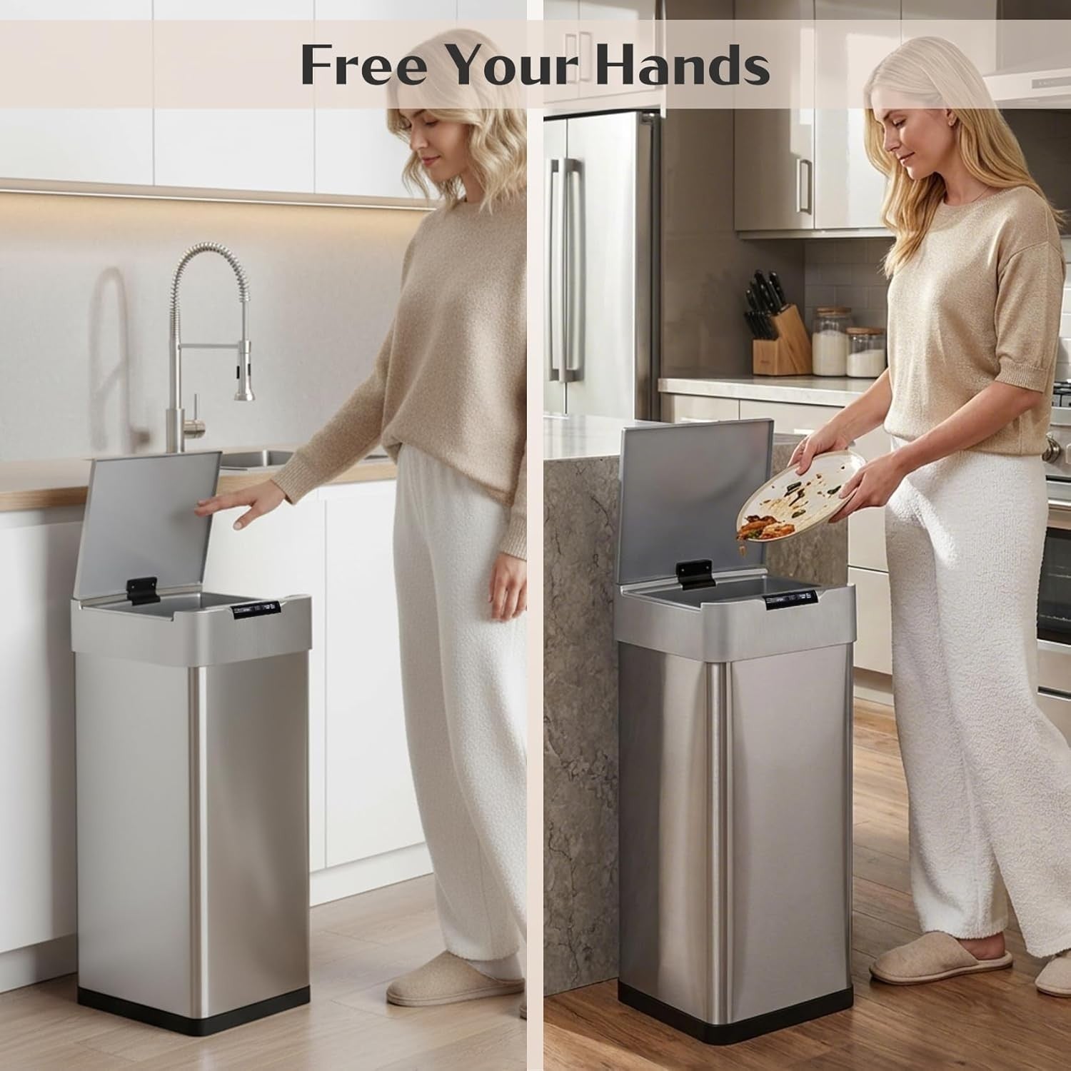 50L Automatic Sensor Kitchen Bin Stainless Steel USB Soft Close