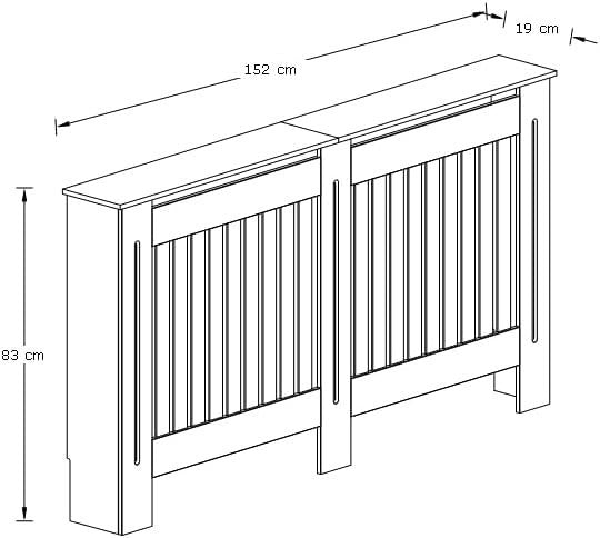Large Grey Radiator Cover MDF Slatted Cabinet with Shelf Modern Heating Unit