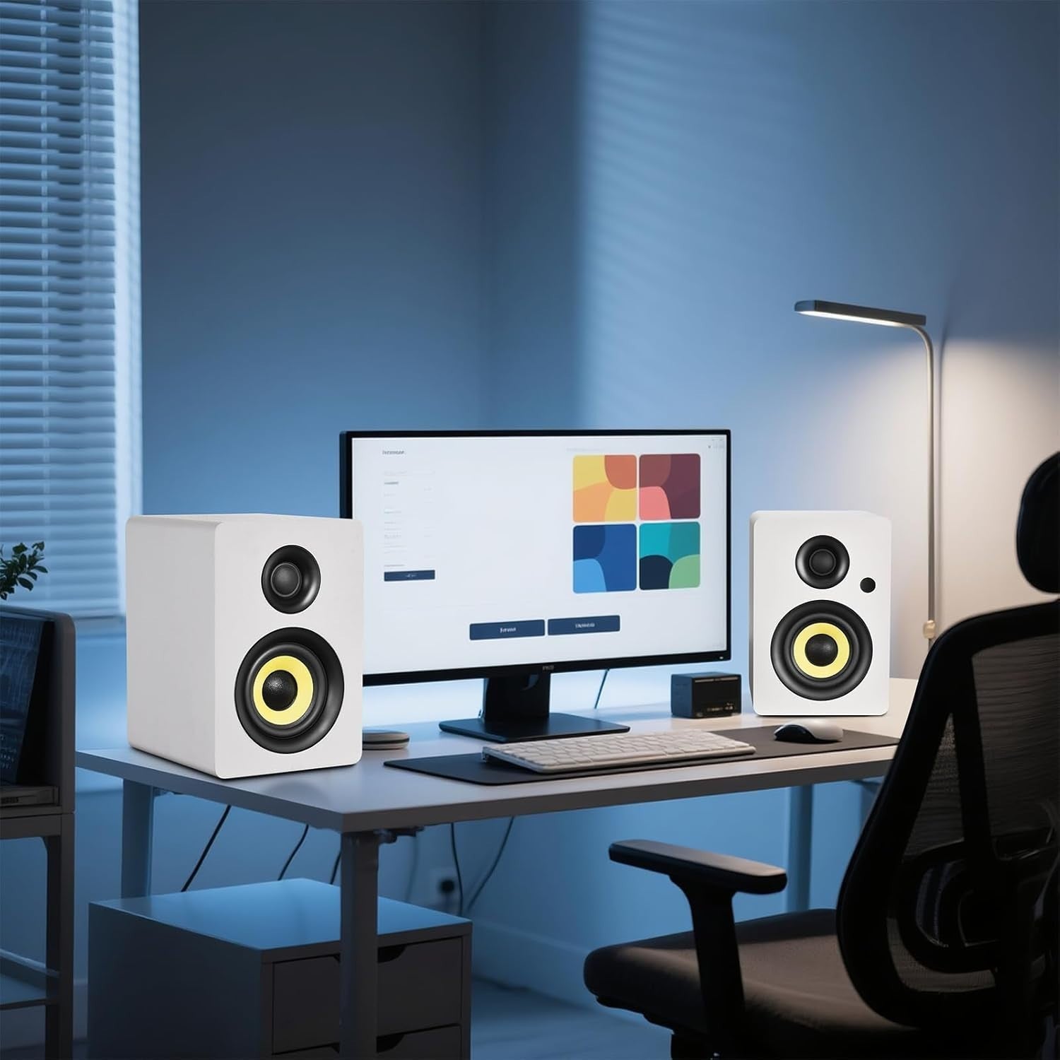 80W White Bluetooth 5.4 HiFi Bookshelf Speakers Studio Monitor USB DAC Remote