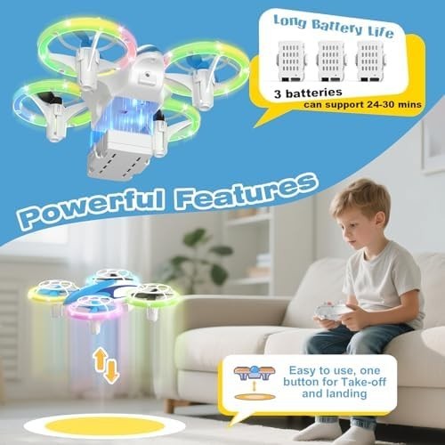 Mini Drone for Kids with 6 LED Modes, 3 Batteries, 360° Flip & Safe Design