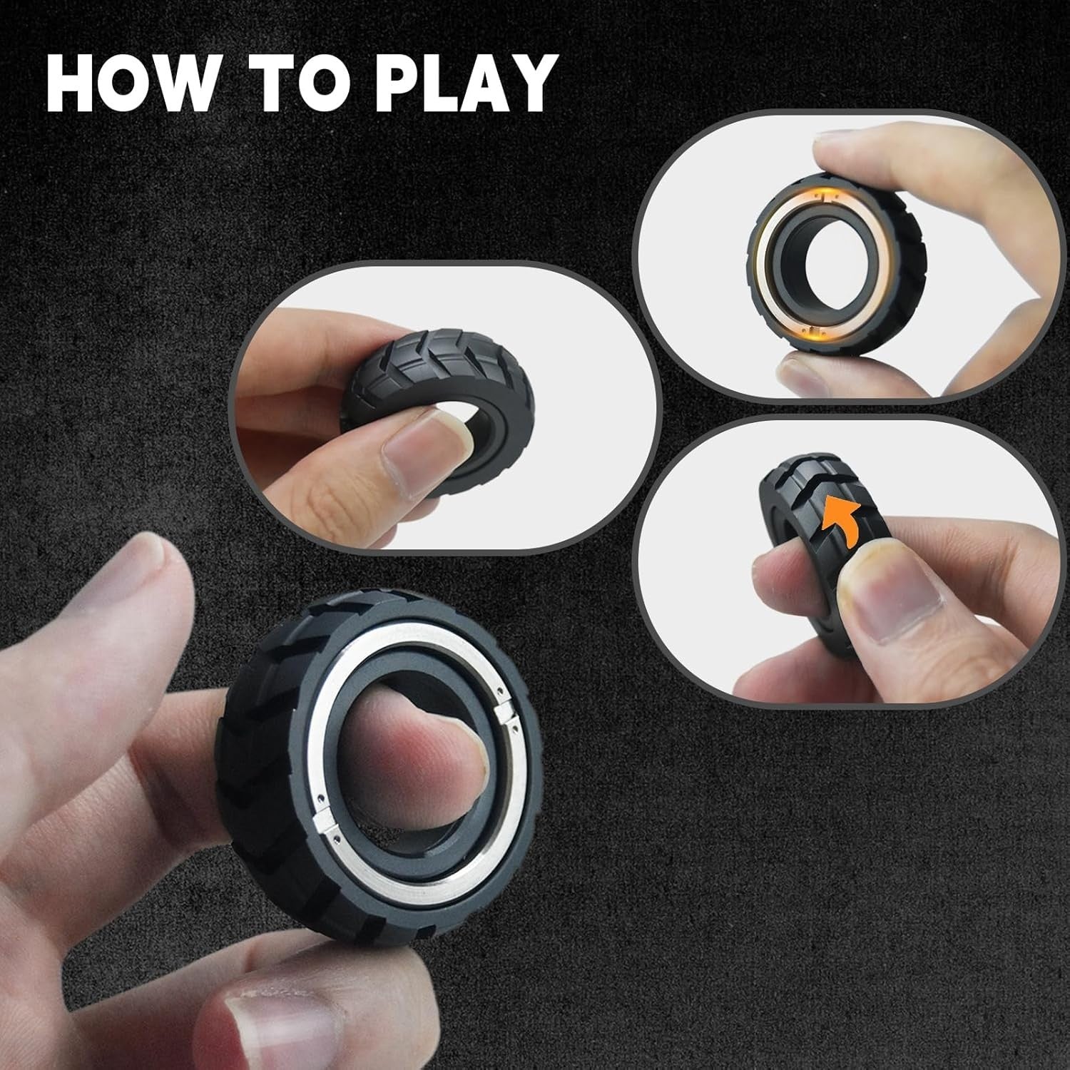 Black Mechanical Fidget Ring 2in1 Spinner Clicker Stress EDC