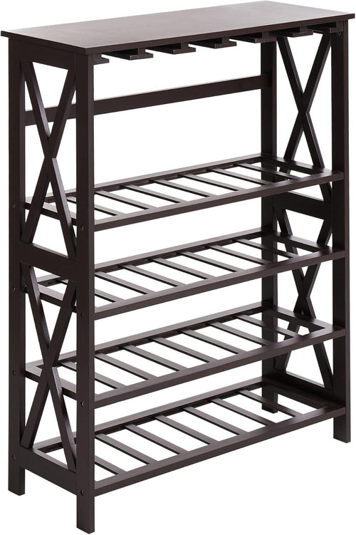 Large Wooden Wine Rack Freestanding Shelf Storage for Bottles & Glasses
