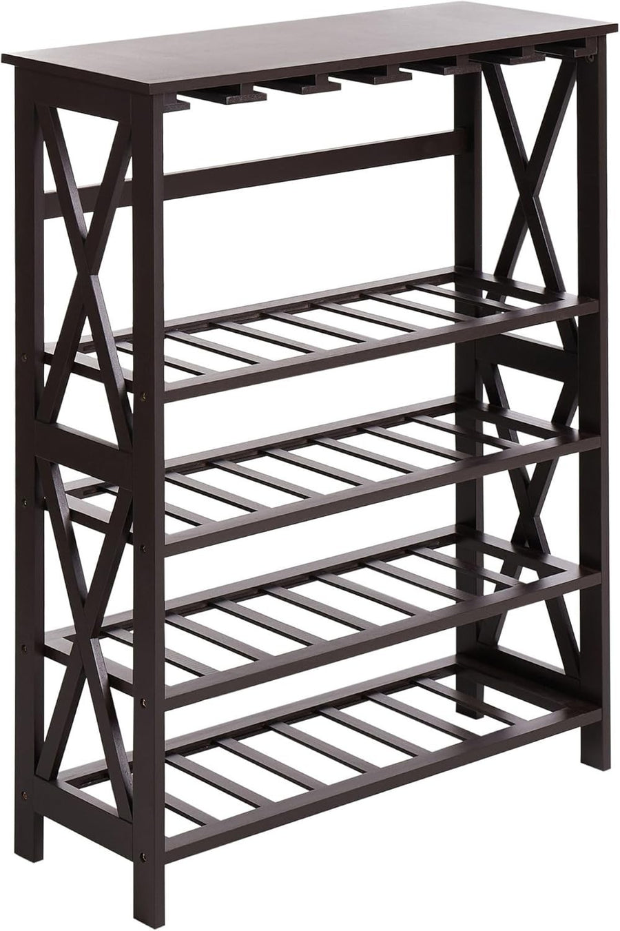 Large Wooden Wine Rack Freestanding Shelf Storage for Bottles & Glasses