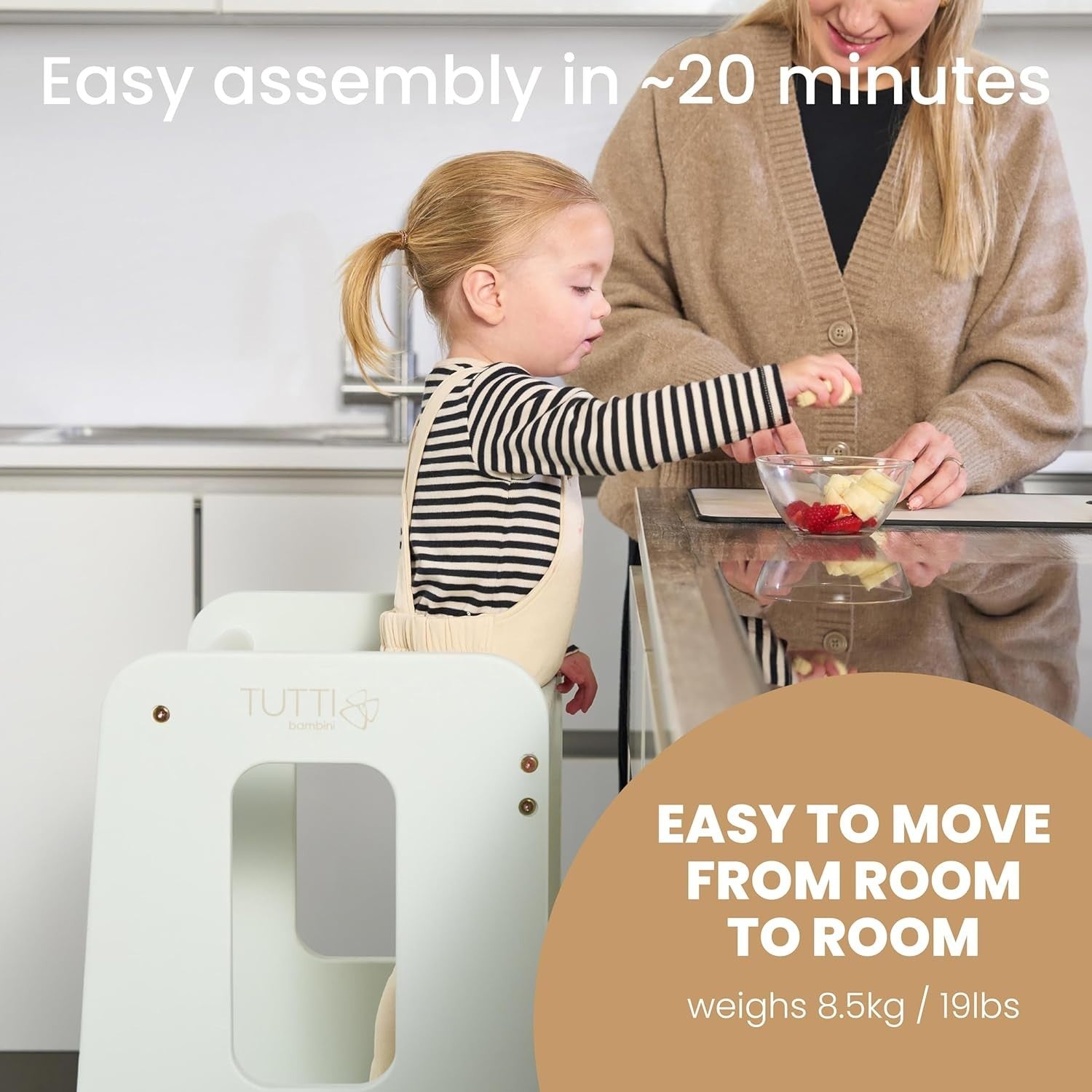 Kids Adjustable Learning Tower Stool with Safety Anti-Tip & Easy Setup