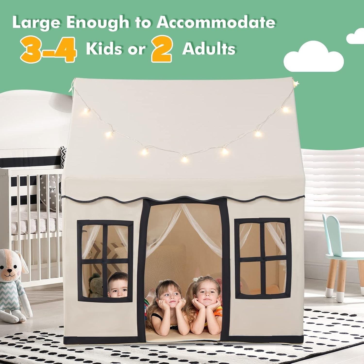 Kids Castle Play Tent Indoor Outdoor w Star Lights Mat Large Playhouse