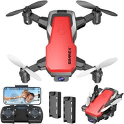 720P HD FPV Foldable Mini Drone with Altitude Hold & 3D Flip (2 Batteries, Red)