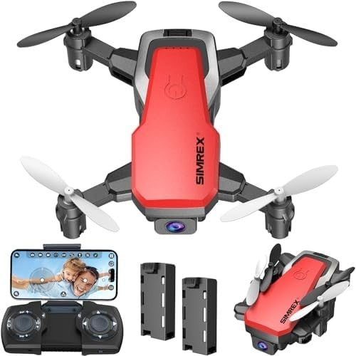 720P HD FPV Foldable Mini Drone with Altitude Hold & 3D Flip (2 Batteries, Red)