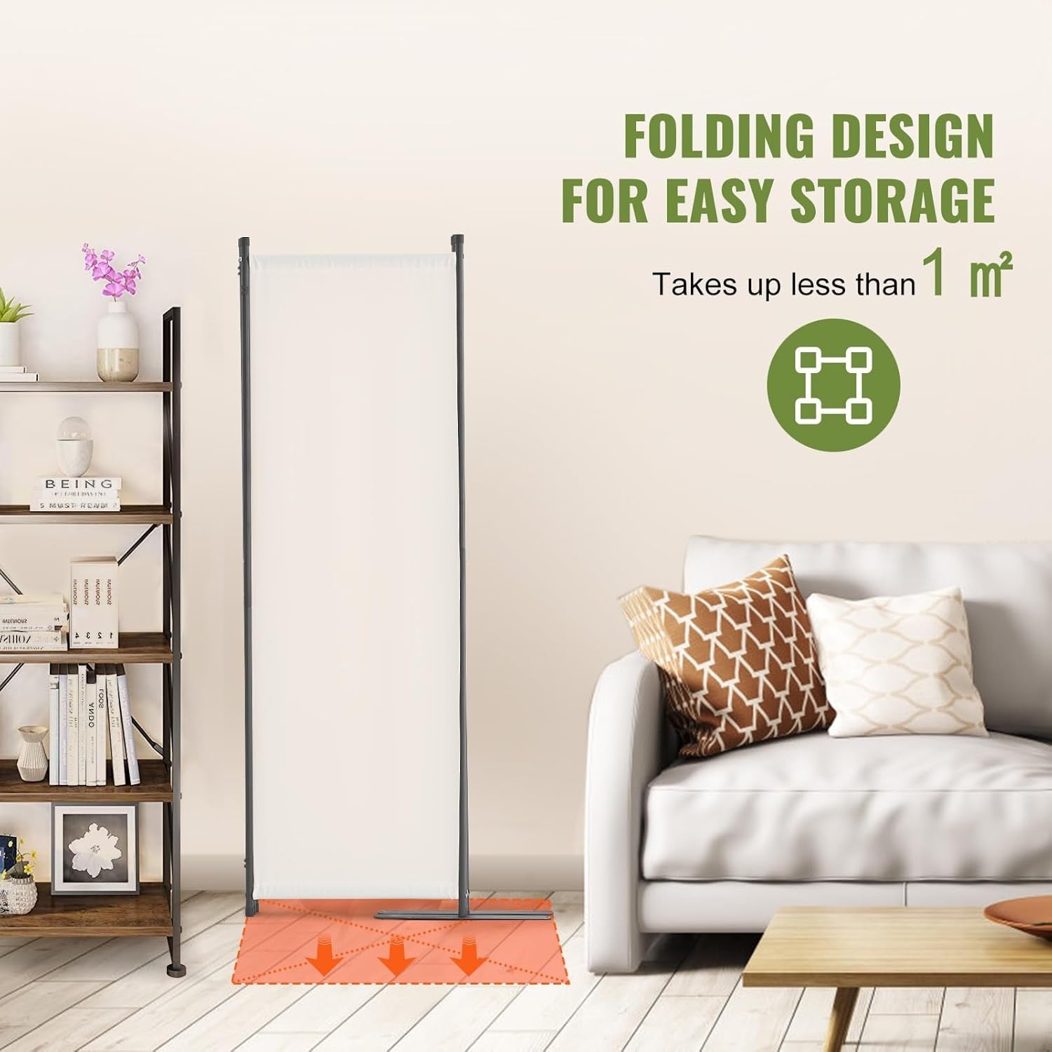 4 Panel Folding Room Divider White Fabric Freestanding Privacy Screen 288x173cm