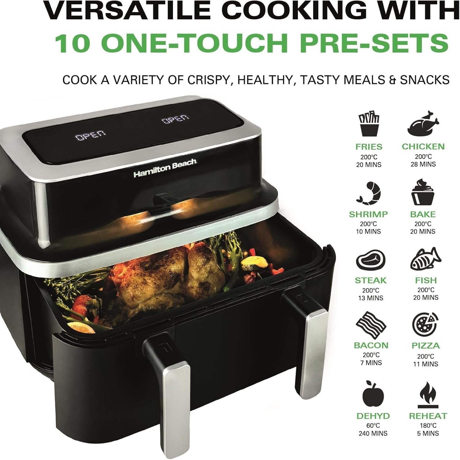 9L Dual Zone Air Fryer With Viewing Window 10 Presets Smart Finish No Oil