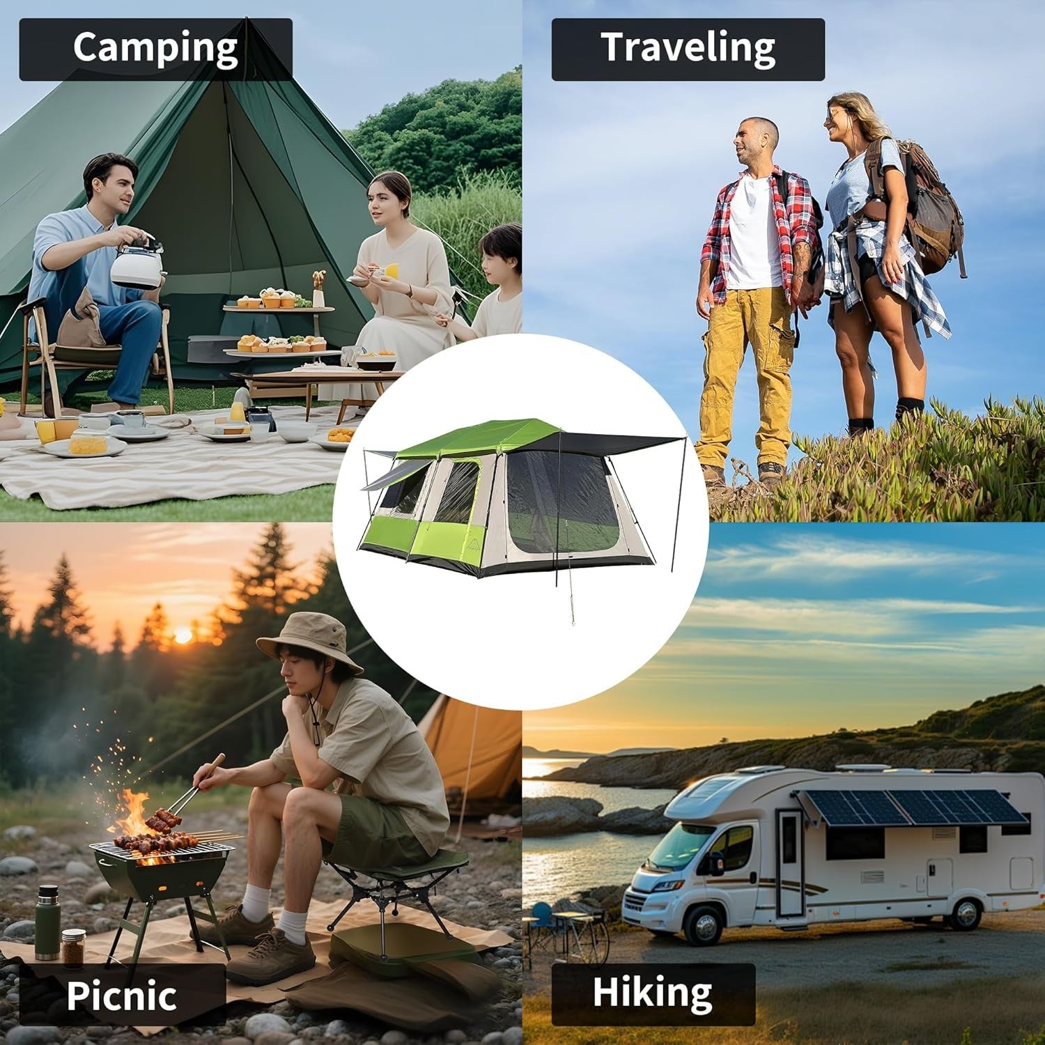 Pop Up Camping Tent 2-8 Person Waterproof Easy Setup
