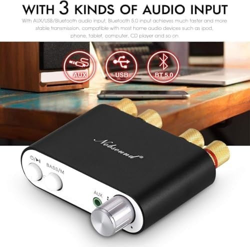 Bluetooth 5.0 2 Channel Mini HiFi Amplifier NS-10G 50Wx2 USB AUX