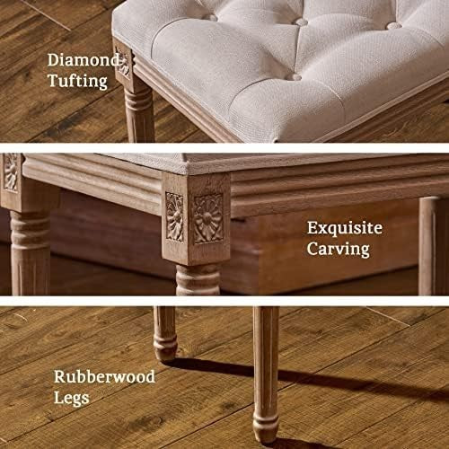Vintage Upholstered Bench Tufted Seat 80cm Long Beige Entryway Dining