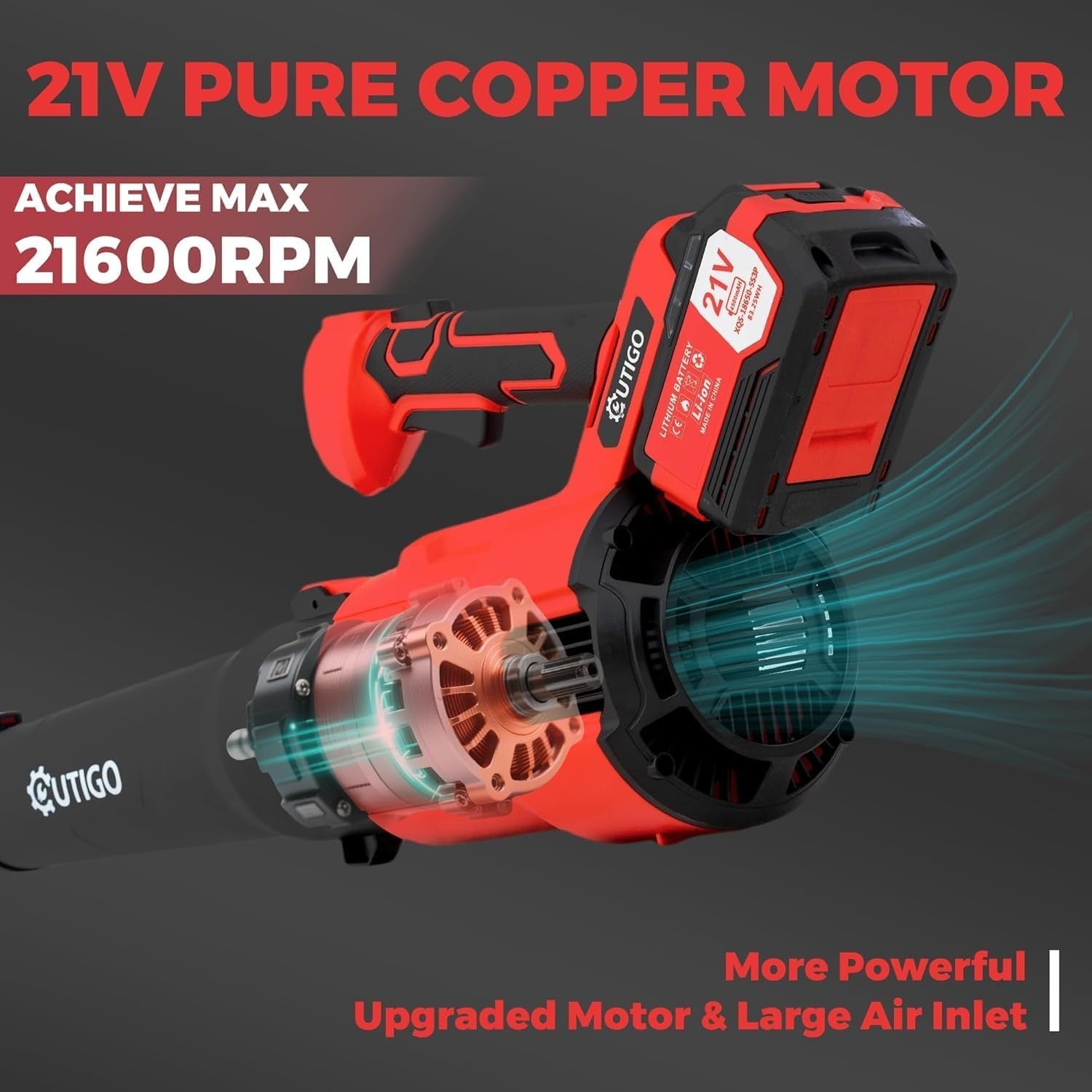 Cordless Leaf Blower 21V Dual Battery 4.5Ah Lightweight Handheld Garden Cleaner