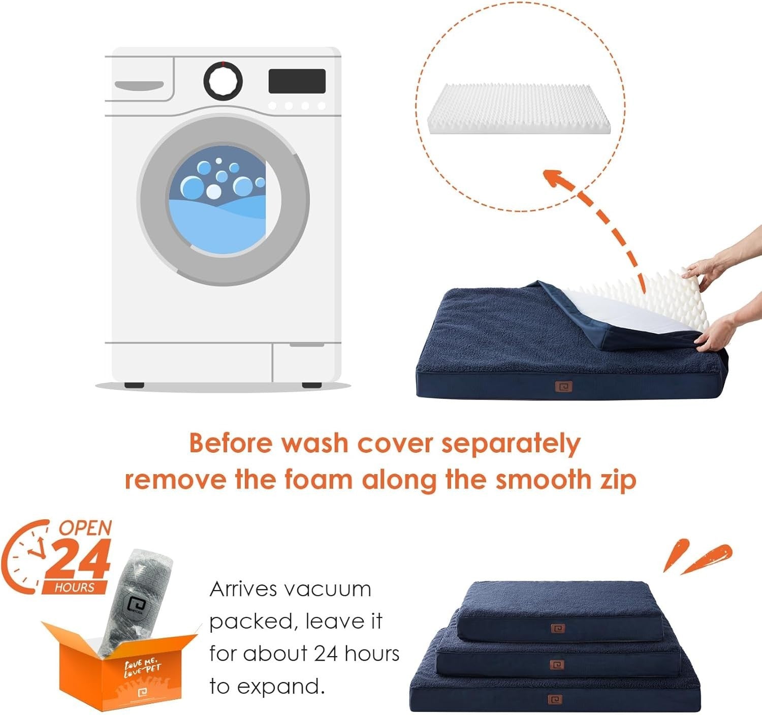 Orthopedic XL Dog Bed 104x68x9cm Washable Cover Non Slip Navy