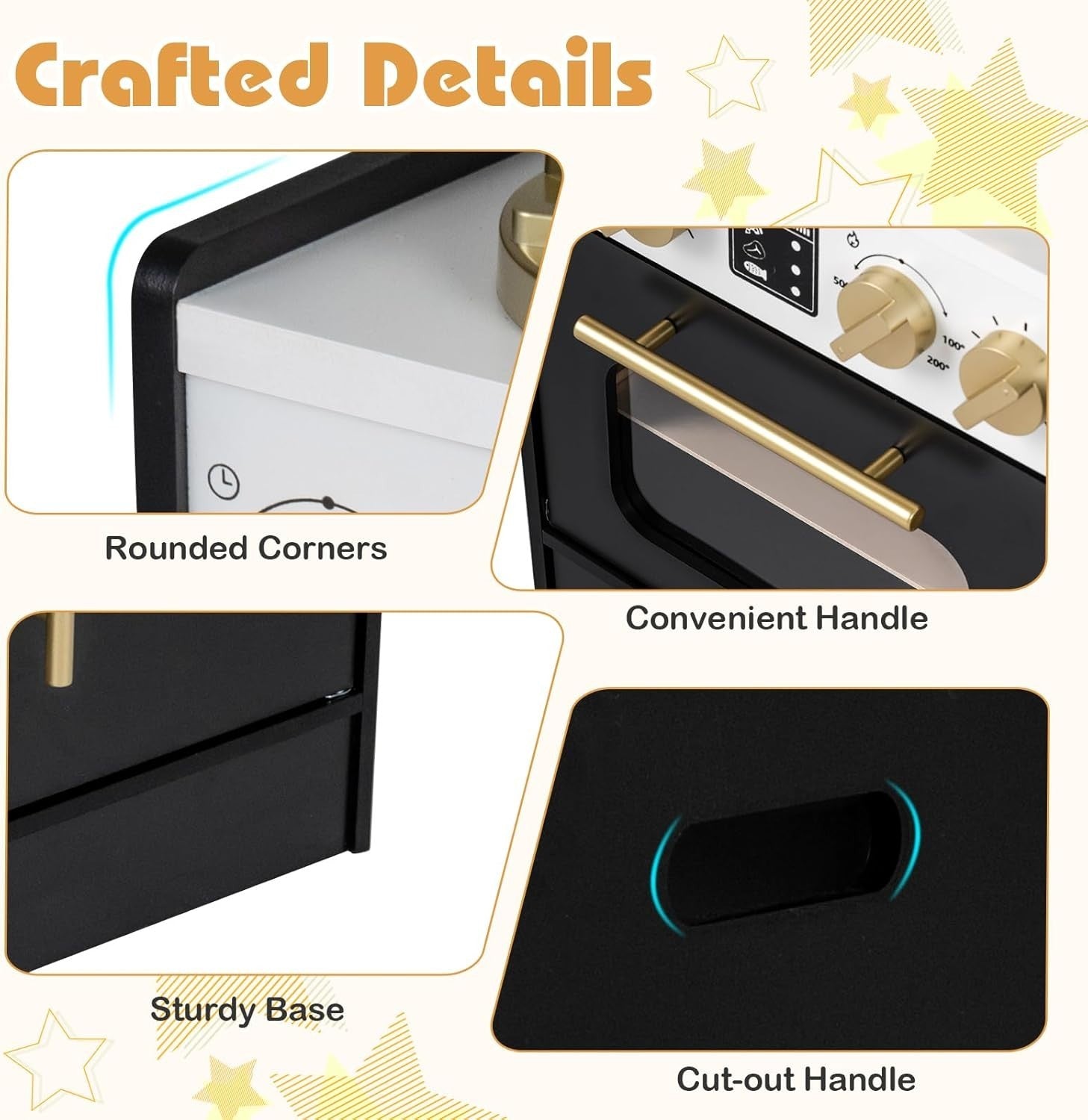 Luxury Kids Wooden Play Kitchen Lights Sounds Ice Maker Black Set