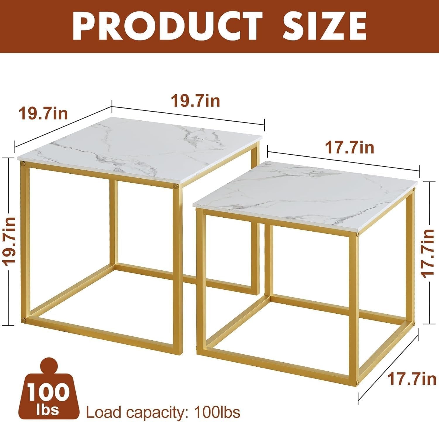 Nesting Side Coffee Tables Set 2 Square Wood Metal Frame Living Room Bedroom